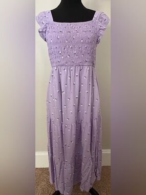 Cat & Jack Lavender Smocked Maxi Dress with Floral Dots